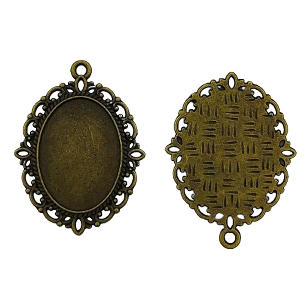 4572 24PC Antique Bronze Charms Oval Bezel Pendants Trays Blank Cabochons